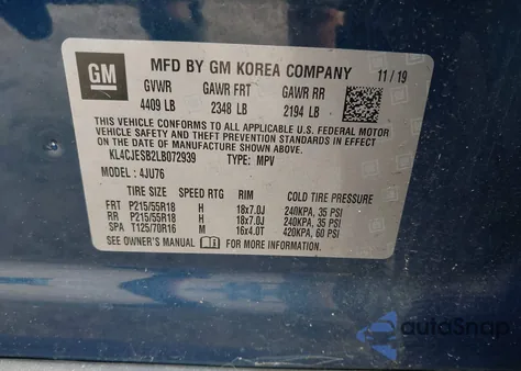 2020 Buick Encore Awd Preferred z USA, uszkodzony, nr VIN KL4CJESB2LB072939